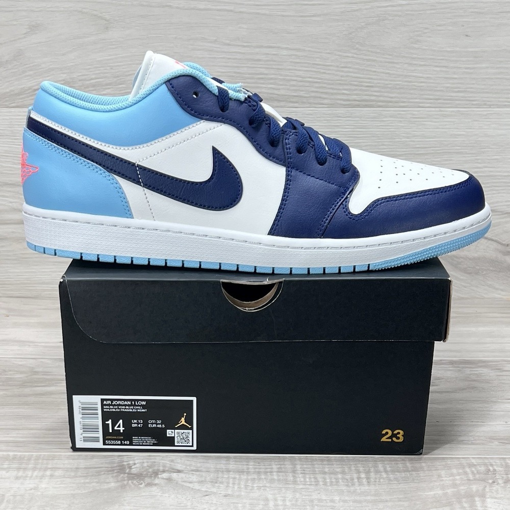 Nike Air Jordan 1 Low Sail Blue Void Blue Chill 553558-149 Size 14
